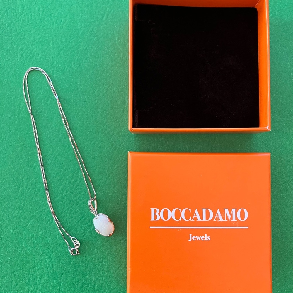Hallmarked Silver Necklace with White Pendant